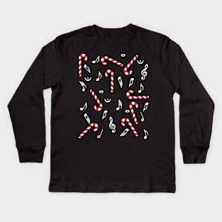 Candy Cane Music Notes Kids Long Sleeve T-Shirt